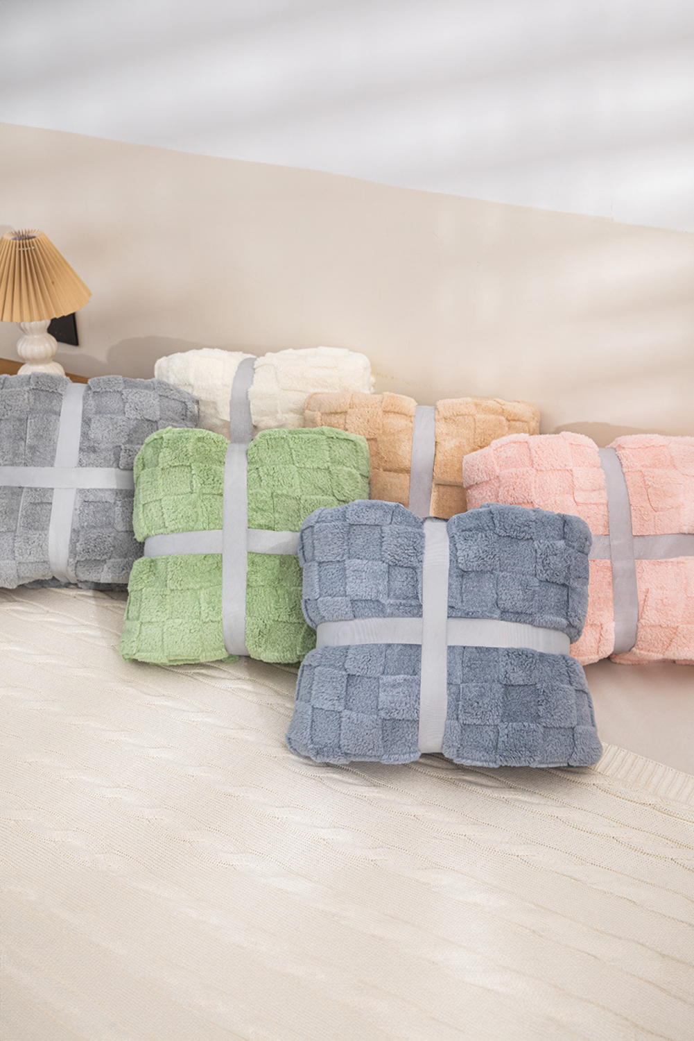 Grass Green Checkered Texture Large Plush Blanket