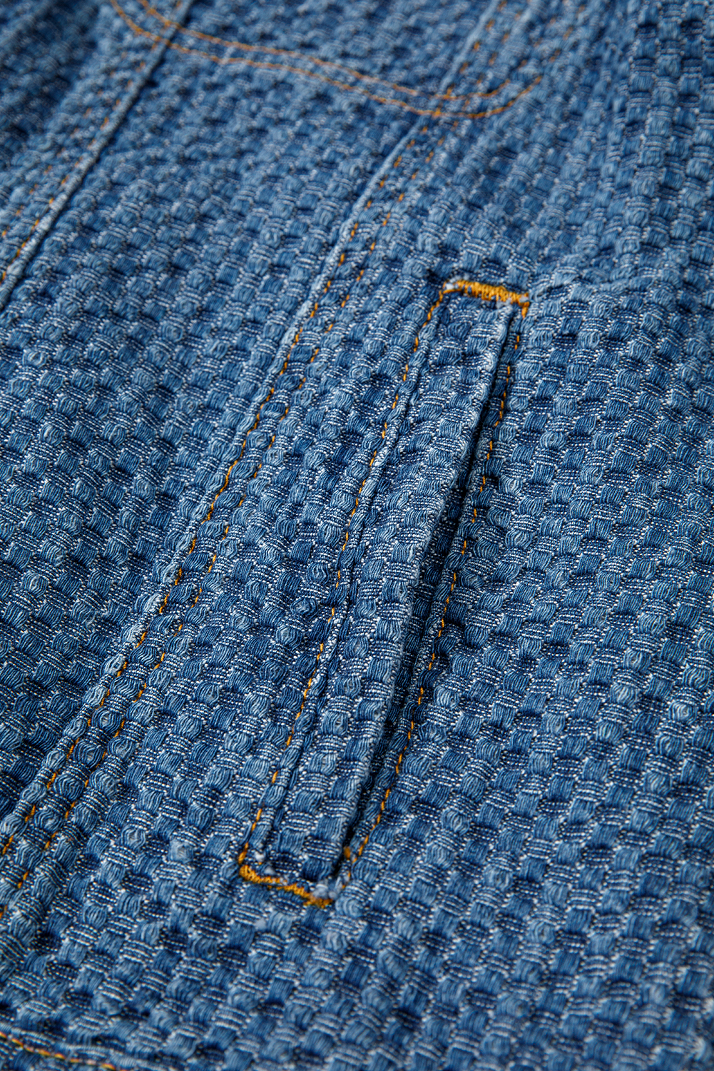 Blue Double Flap Pocket Denim Textured Button Down Jacket