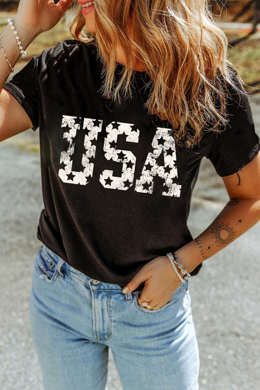 Black Star USA Graphic Crewneck T Shirt