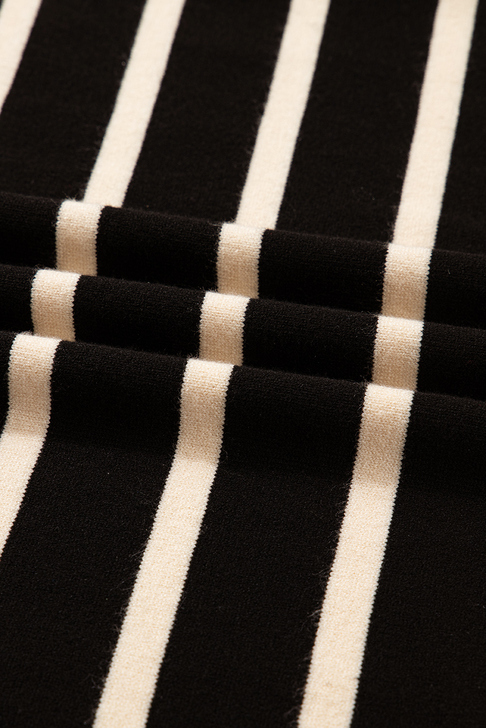 Black Stripe Polo Collar Puff Sleeve Sweater Mini Dress