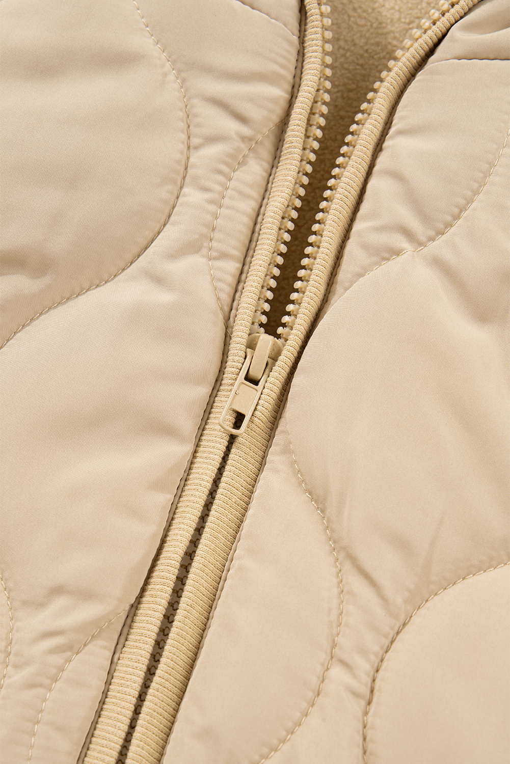 Pale Khaki Quilted Padded Casual Winter Jacket Vest with Fleece Lining
