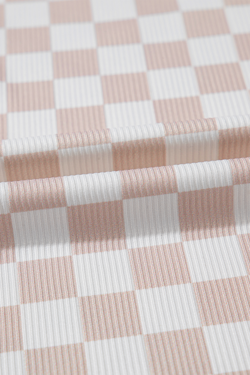 White Ribbed Texture Checkered Print 2pcs Tank and Pants Set
