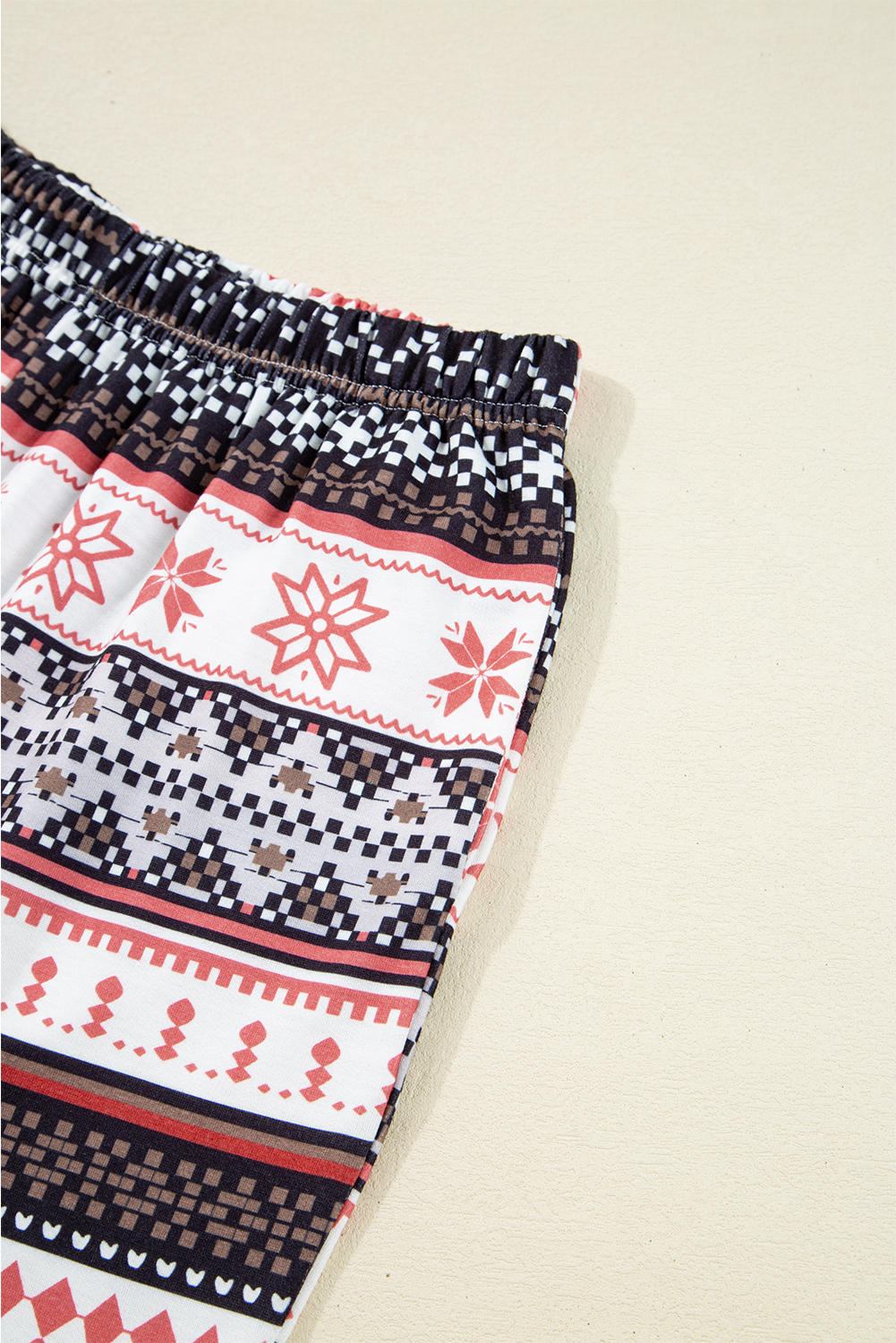 Black Retro Christmas Pattern Loose Pullover 2pcs Lounge Pant Set