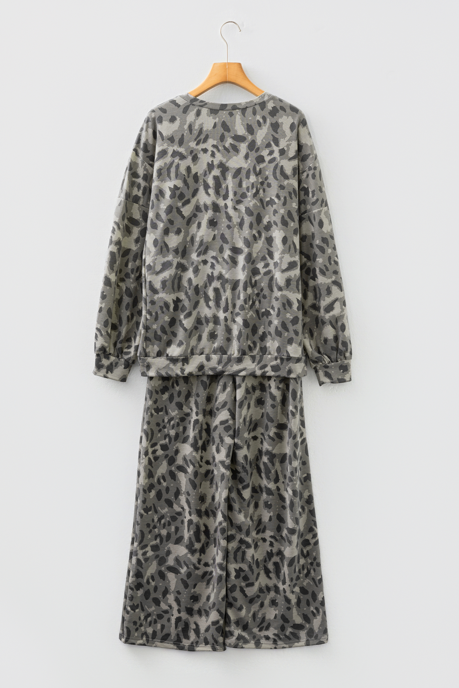 Brown Leopard Loose Tee Drawstring Waist Barrel Pants Set