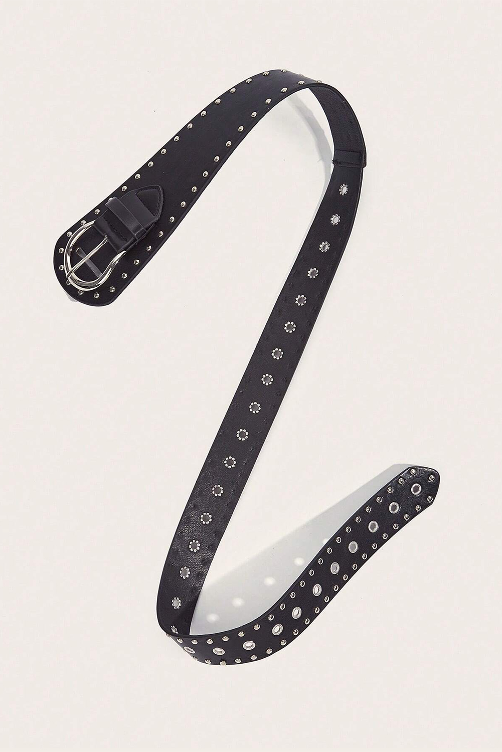 Black Vintage Studded PU Leather Wide Waist Belt