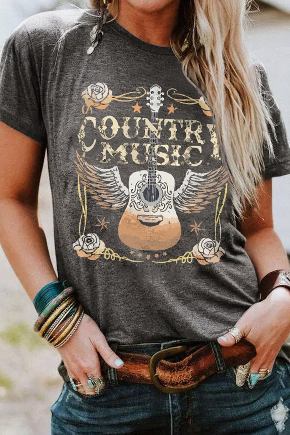 Black Western MAMA Leopard Lightning Graphic Tee