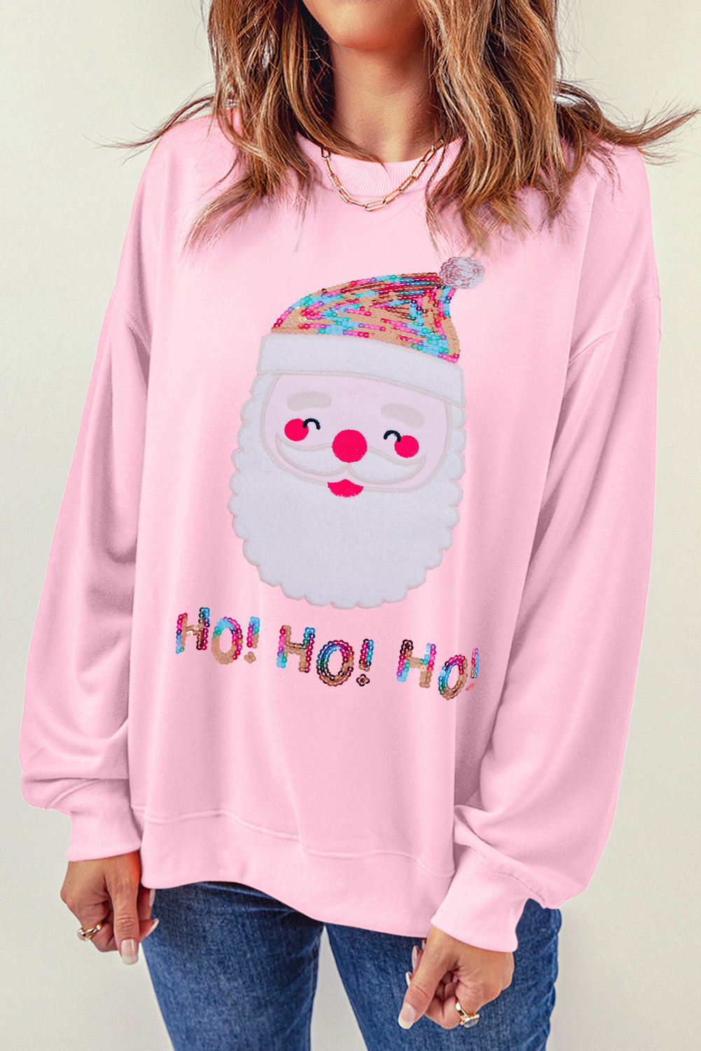 Fiery Red Santa Claus Sequin Graphic Sweatshirt
