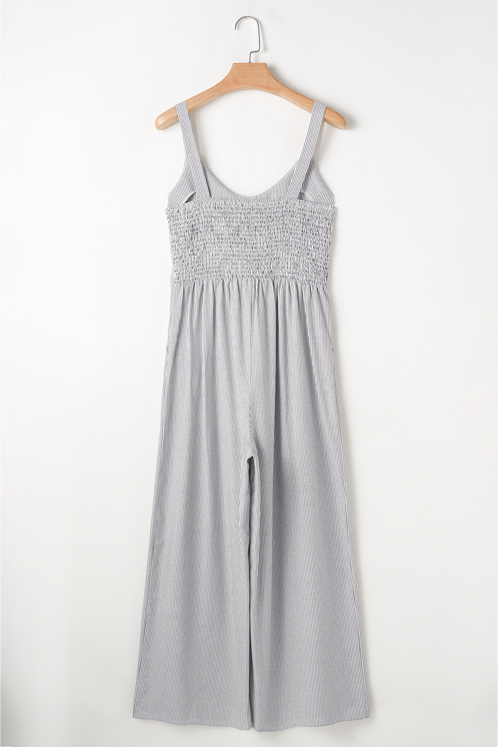 Black Stripe Half Buttoned Sleeveless Wide Leg Jumpsuit