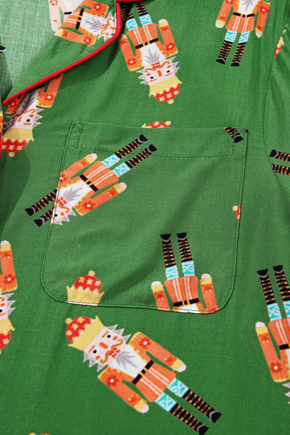 Green Christmas Candy Contrast Trim Bow Knot Silky 2pcs Pajama Set