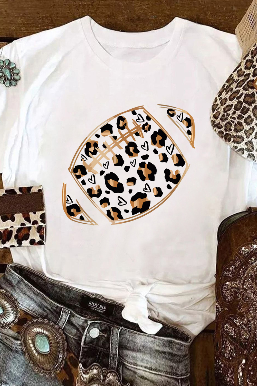 Khaki Game Day Rugby Football Season Leopard Lightning T Shirt