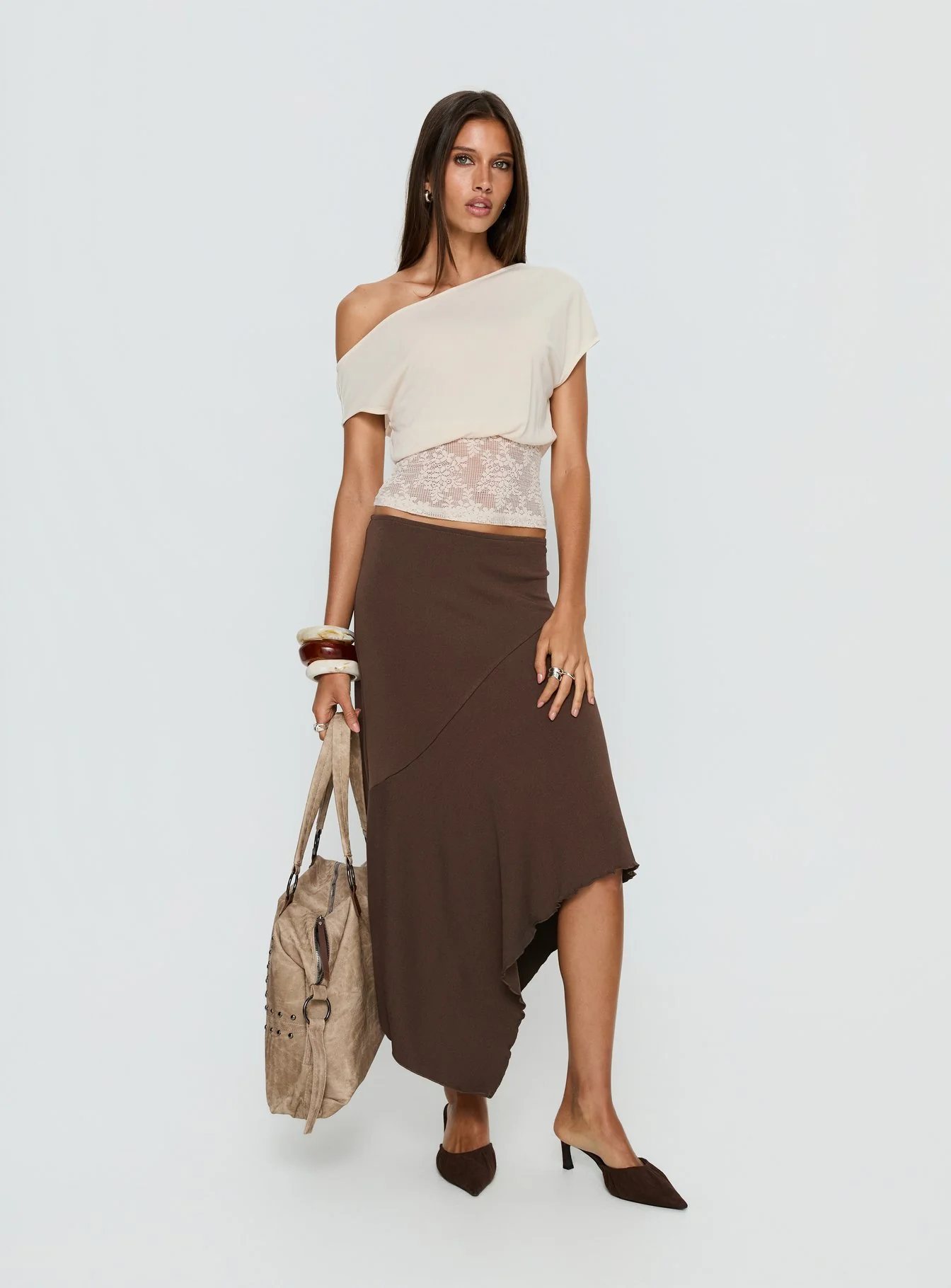 Marienna One Shoulder Lace Top Cream