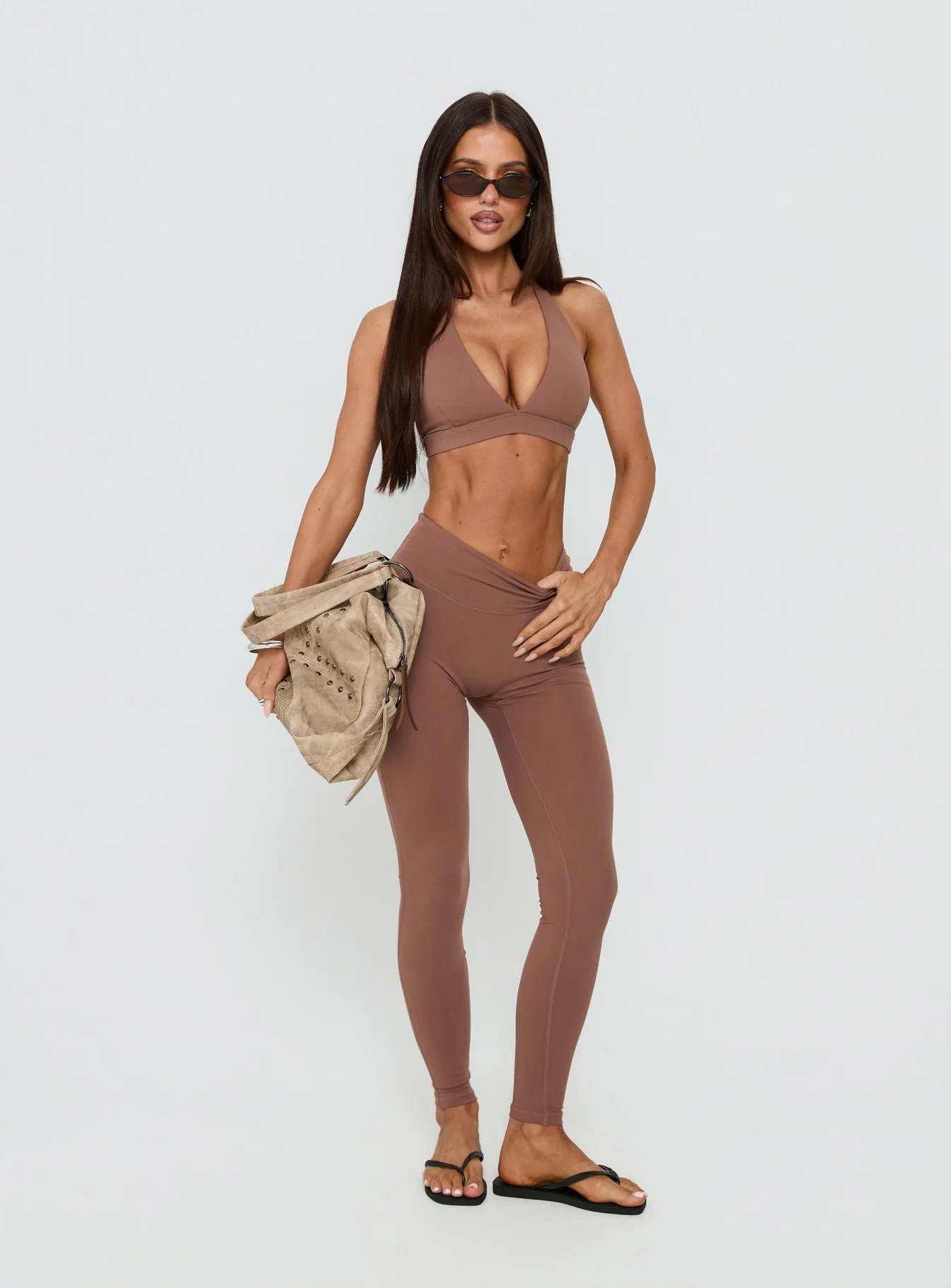In Motion Active Plunge Halter Crop Top Clay