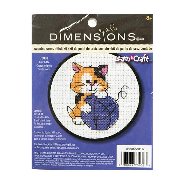 Dimensions Stitch Kit, Cute Kitty- 7.6cm