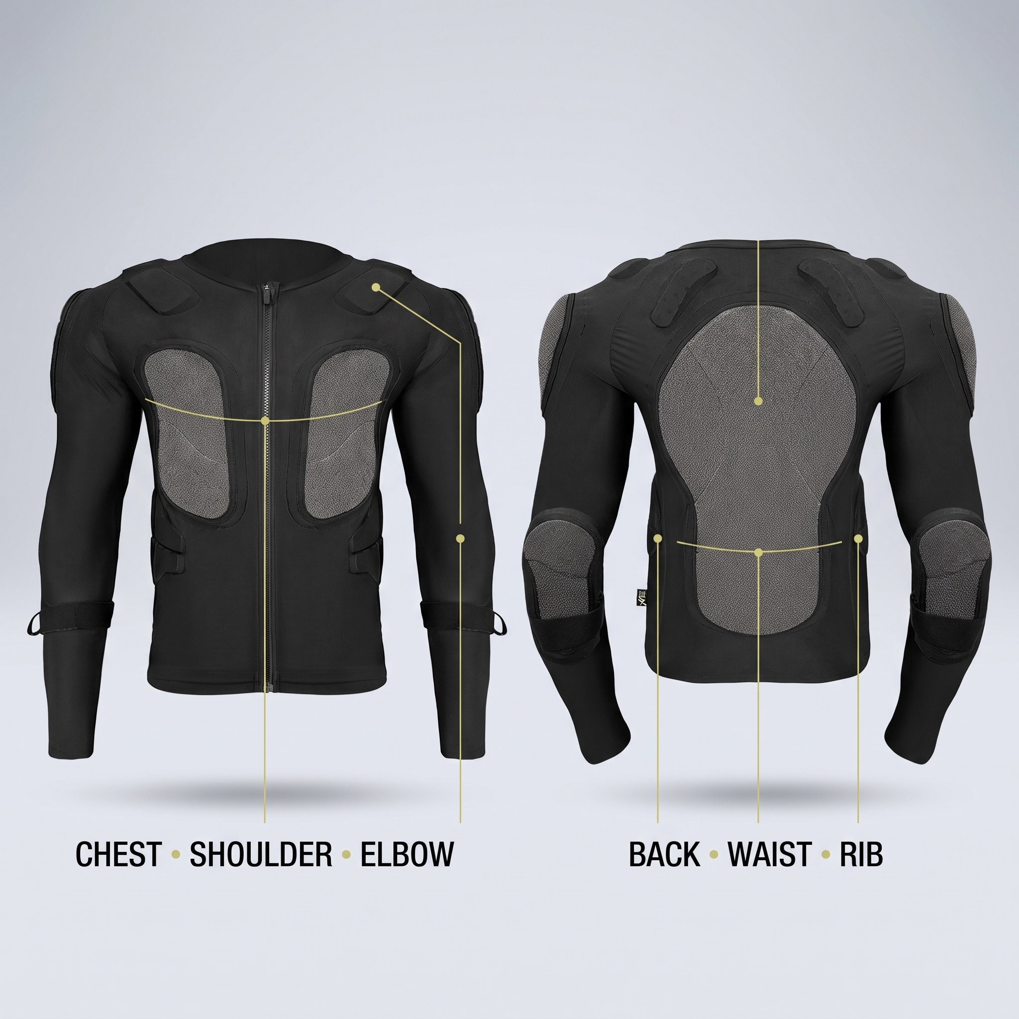 Ski Body Protective Shirt with XRD NBR EVA Pads, Full-Zip Long Sleeve Chest Back Shoulder Elbow Protection
