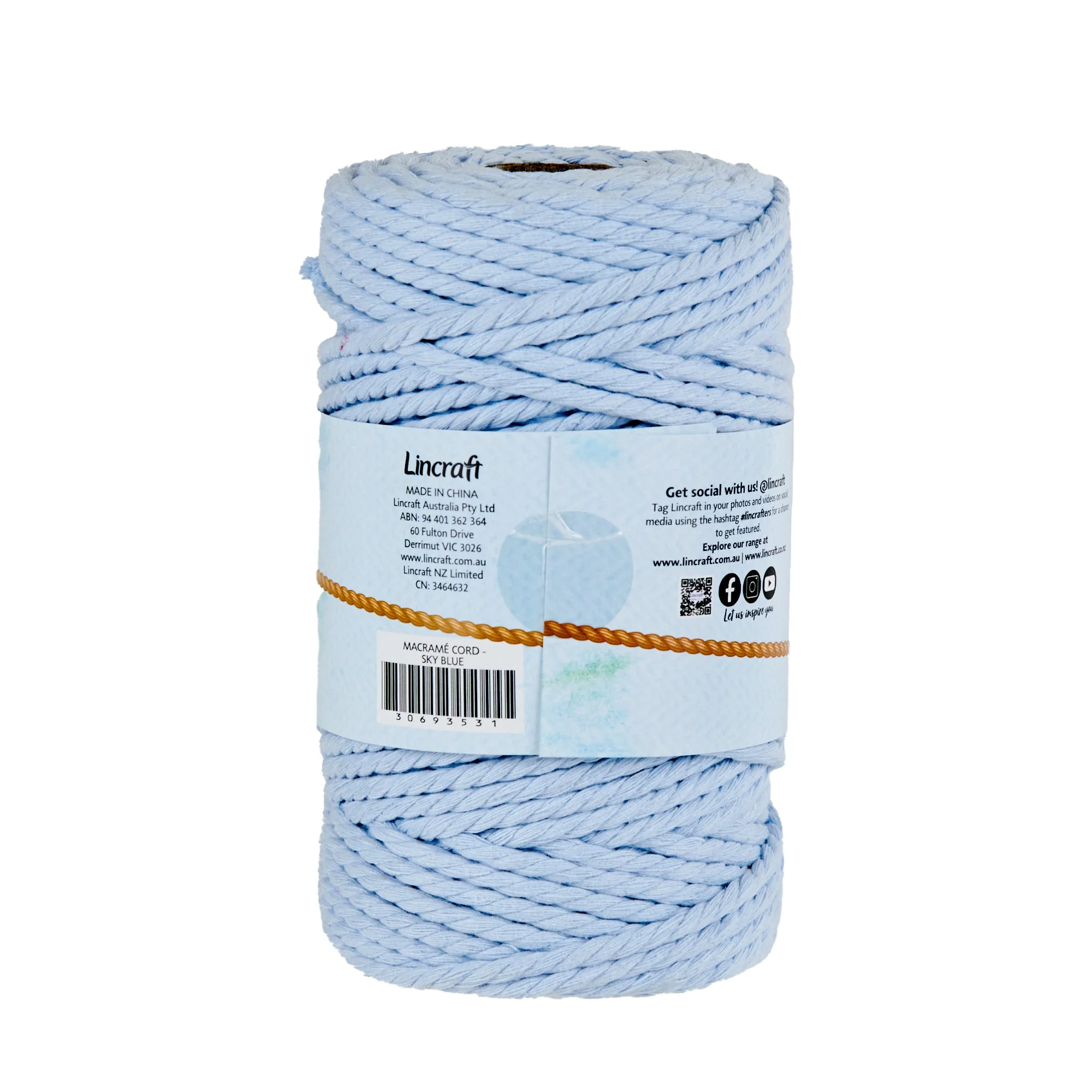 Makr Macrame Cord Roll, Sky Blue- 64m