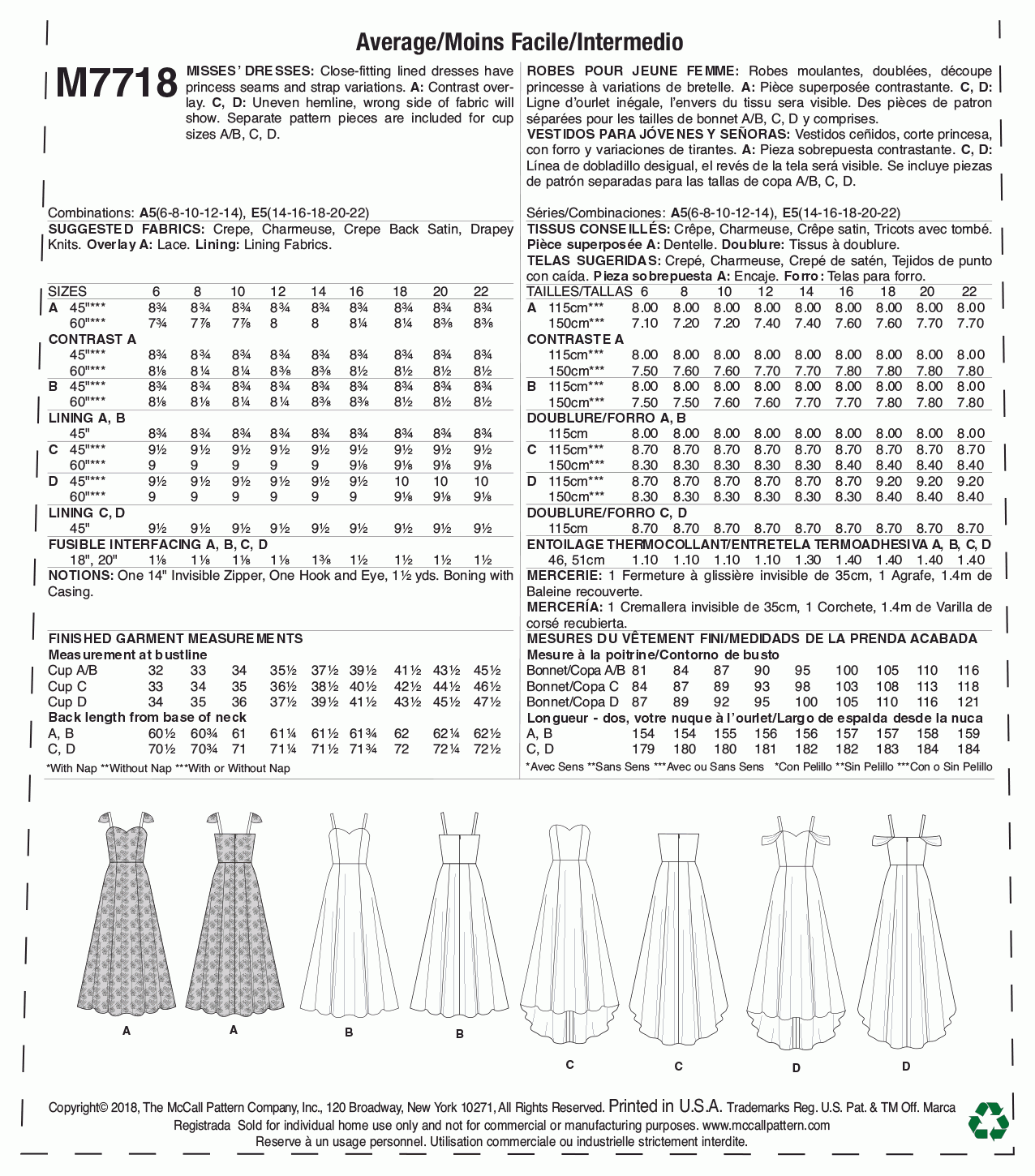 McCall's Pattern M7718 Misses' Dresses
