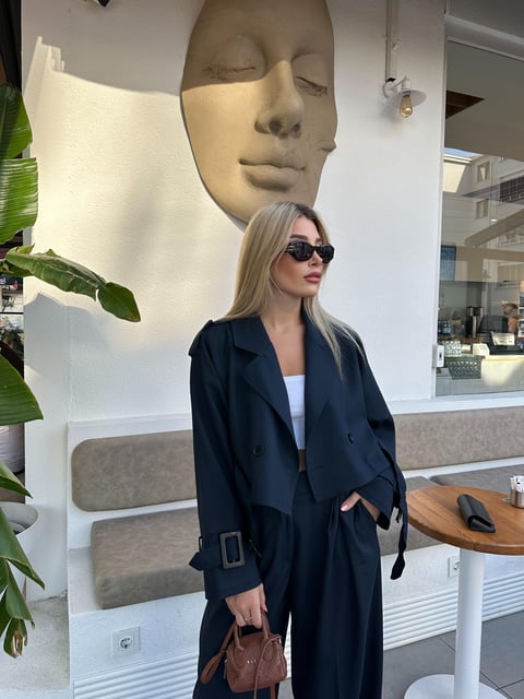 Navy Blue Raglan Sleeve Jacket with Short Epaulets