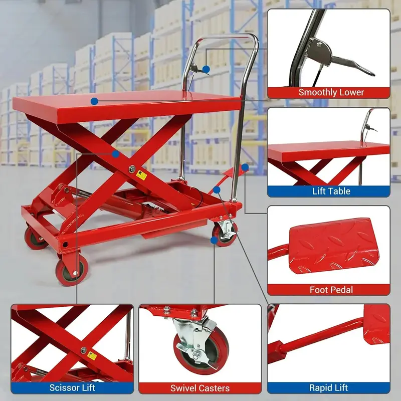 Wytrzymały hydrauliczny stół podnośny nożycowy o udźwigu 2270 kg (5000 funtów) – maksymalna wysokość 76 cm (30 cali), napęd na cztery koła z powierzchnią antypoślizgową