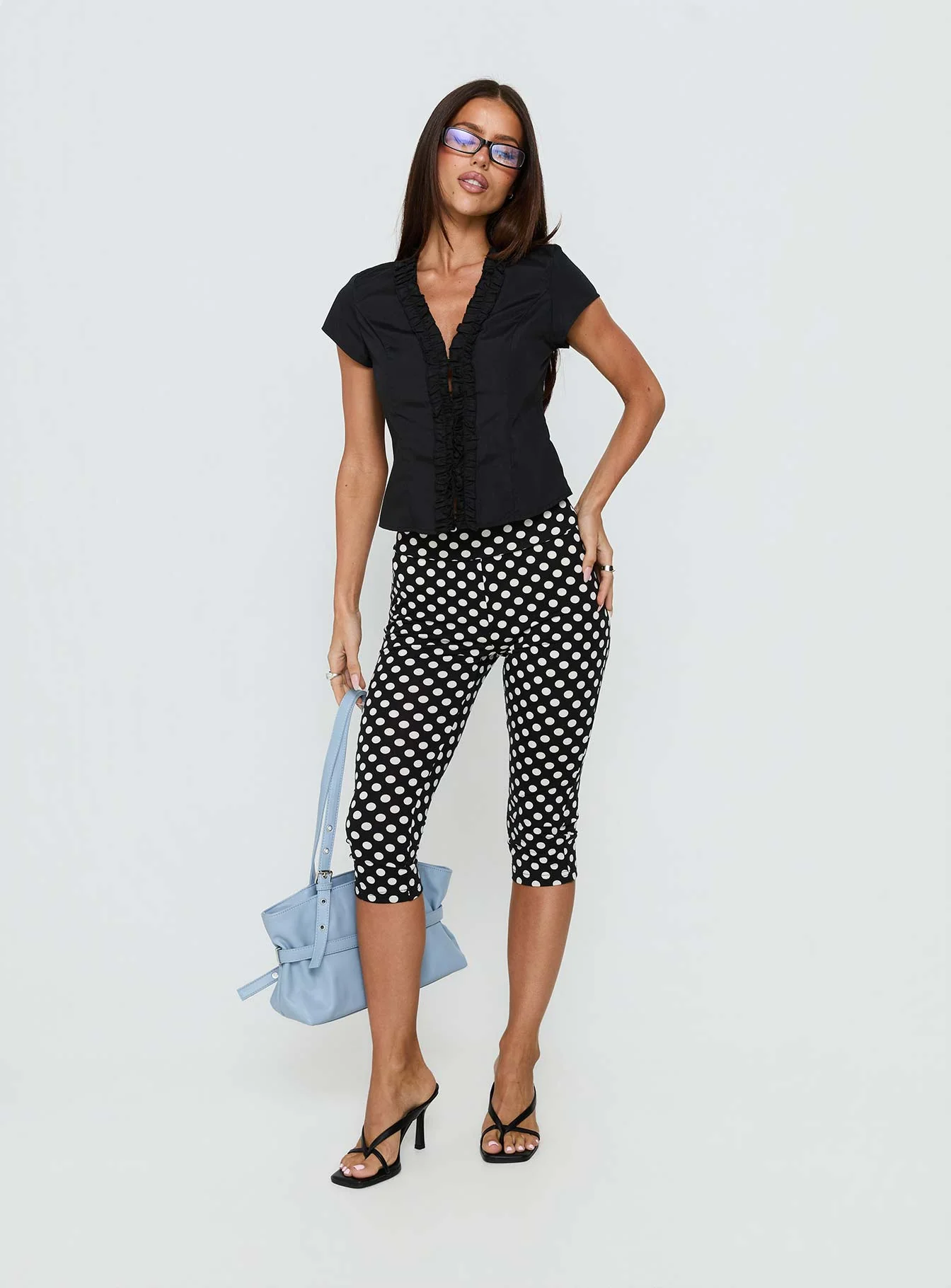 Perennial Frill Plunge Neck Top Black