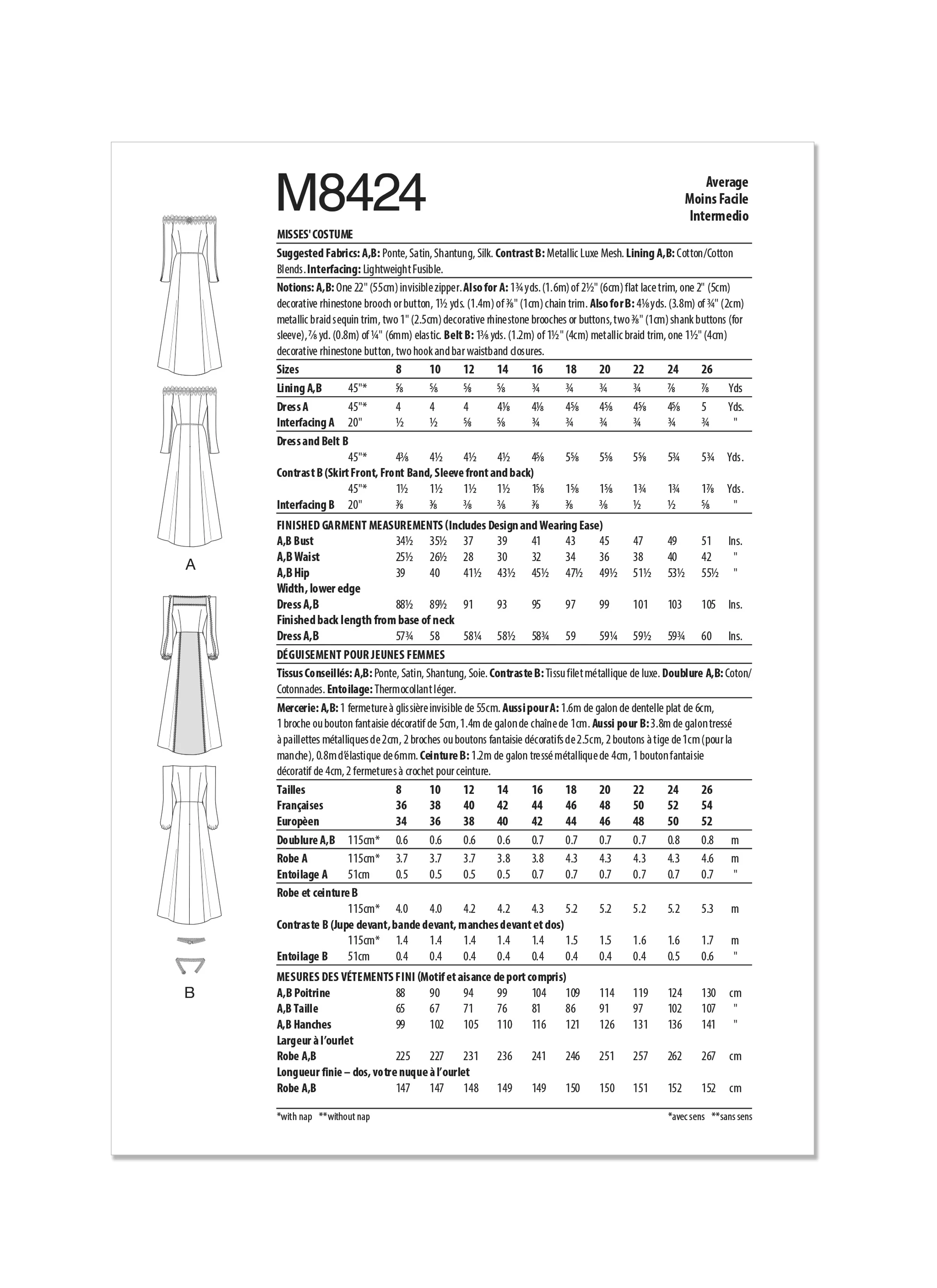 KnowMe Pattern M8424 Misses Costume
