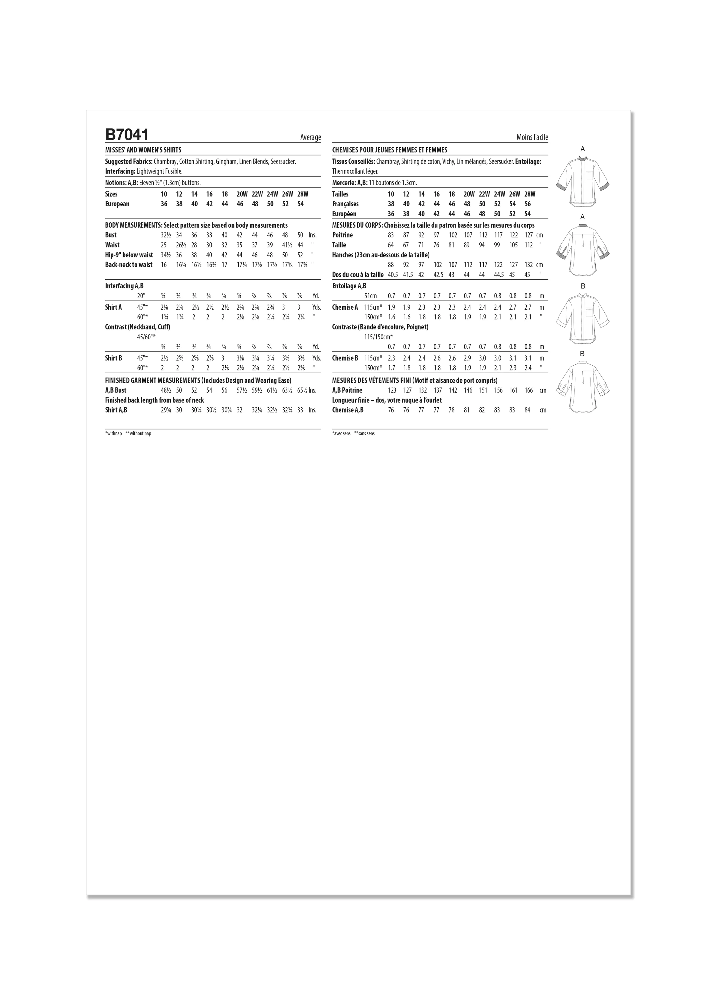 Butterick Pattern B7041 Misses' and Women's Shirts