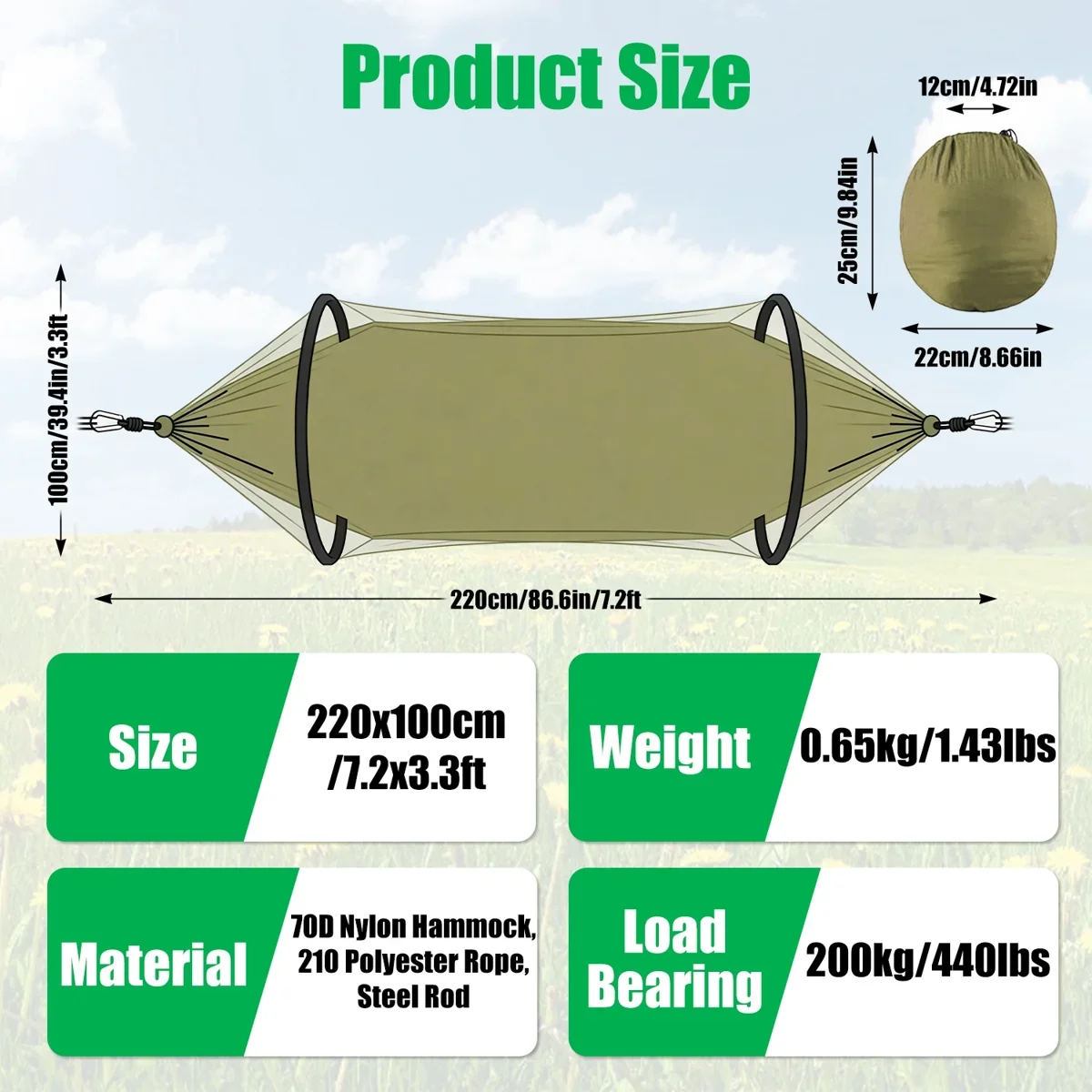 3-in-1 Camping Hammock With Mosquito Net