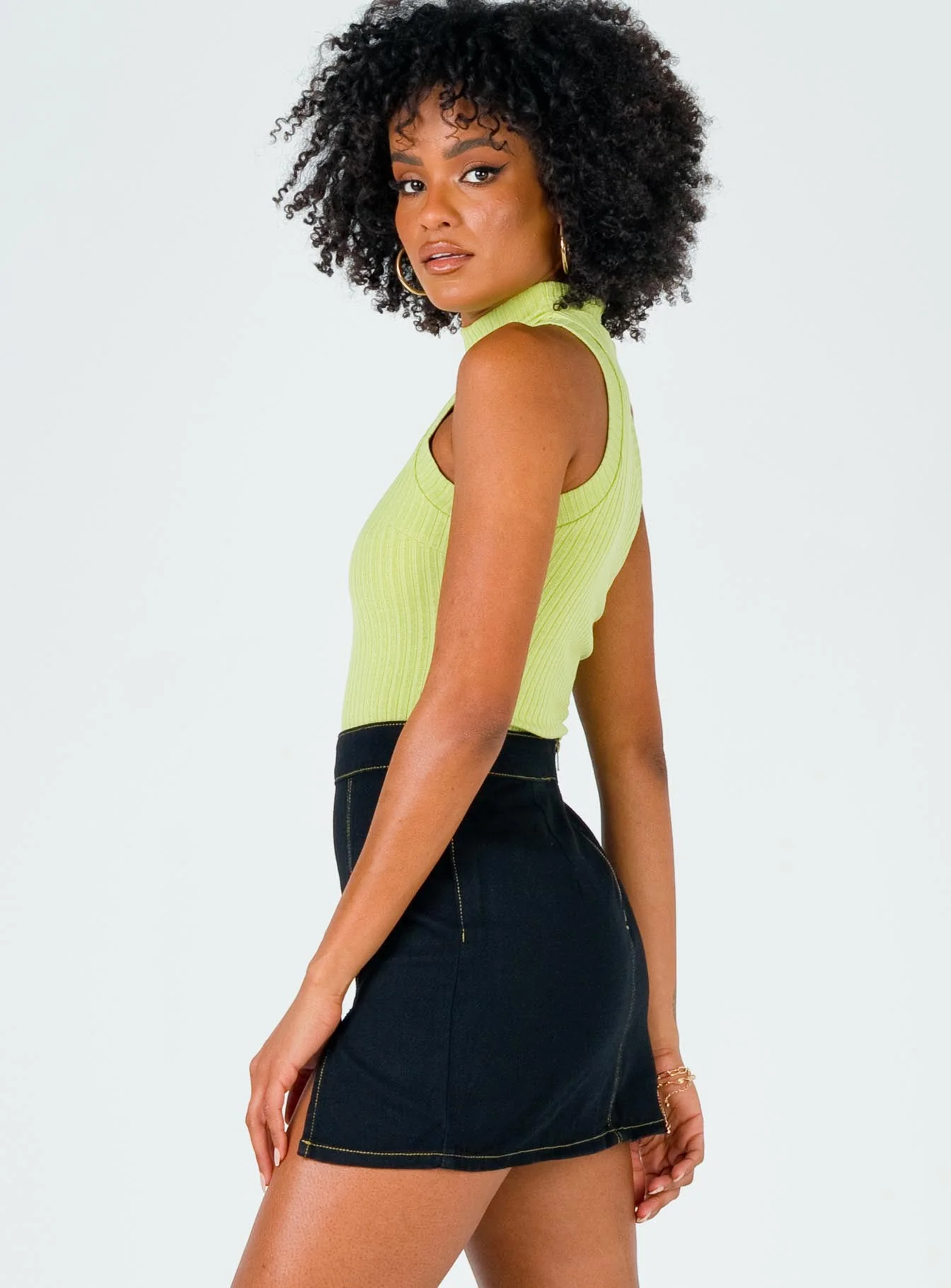 The Lola Mini Skirt Contrast Stitching Black