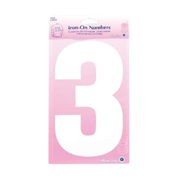 Hemline Iron On Numeral, White 3- 20cm