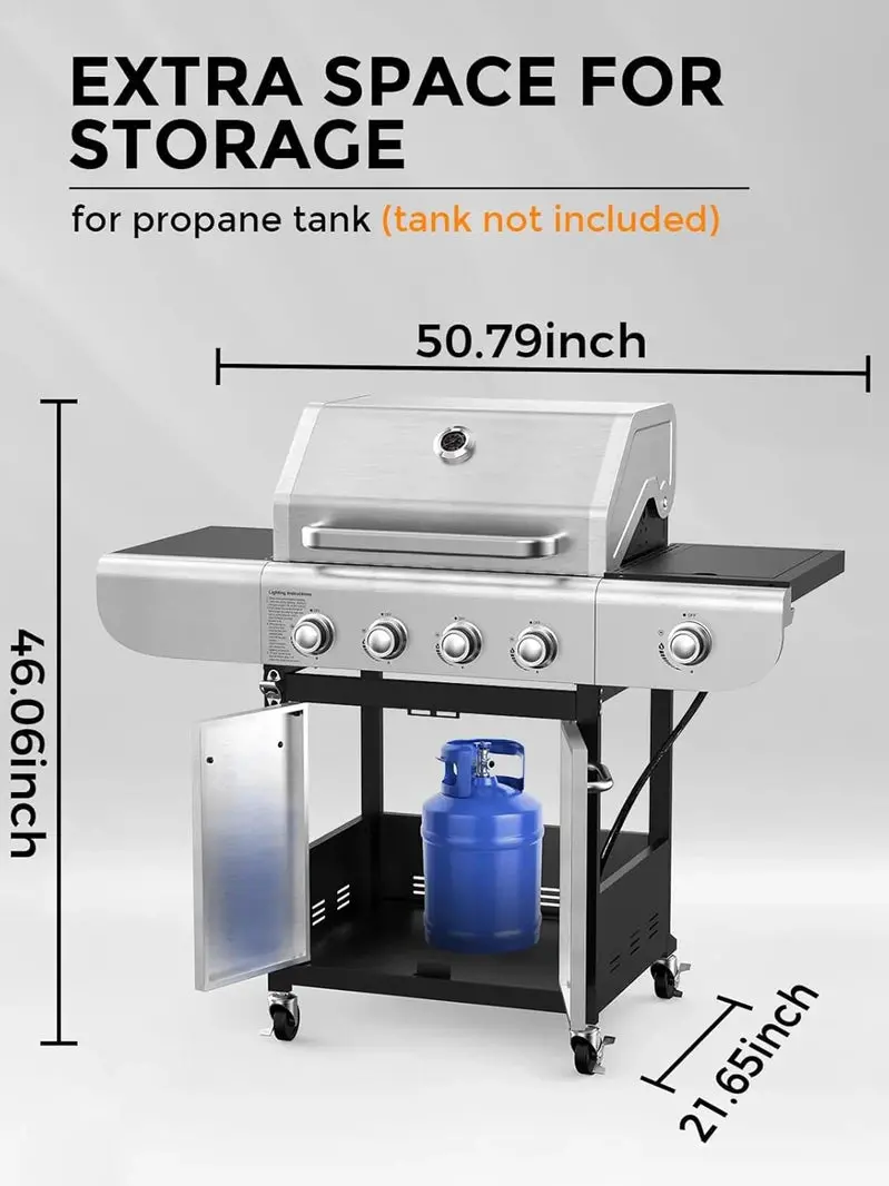 Grill gazowy propan-butan z 4 palnikami – Stacja do grillowania na zewnątrz o mocy 44 000 BTU