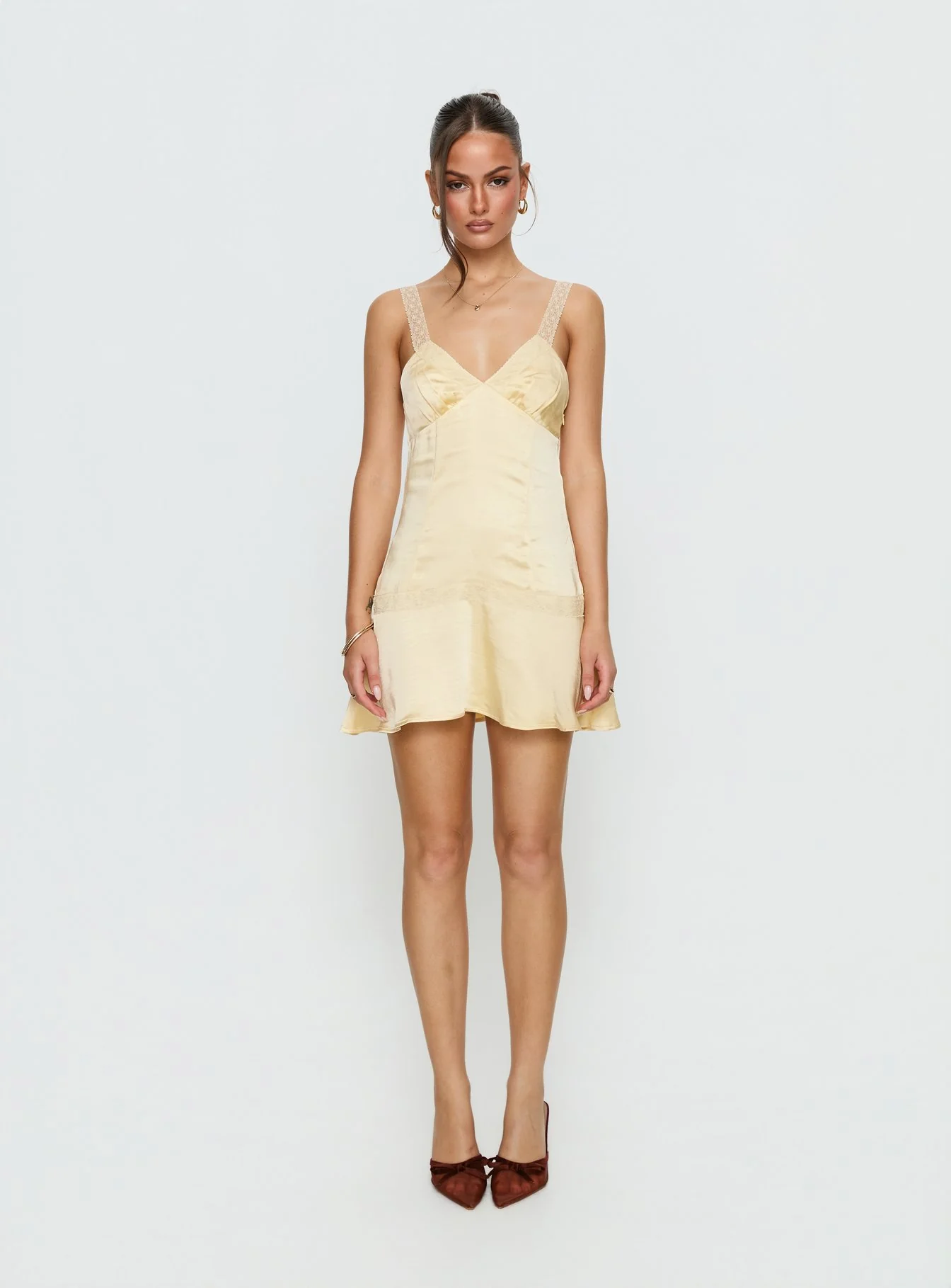 Sybelle Lace Drop Waist Mini Dress Yellow