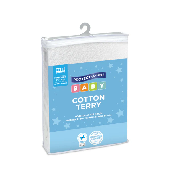 Protect-A-Bed® Cotton Terry Waterproof Standard Cot Mattress Protector with Elastic Straps