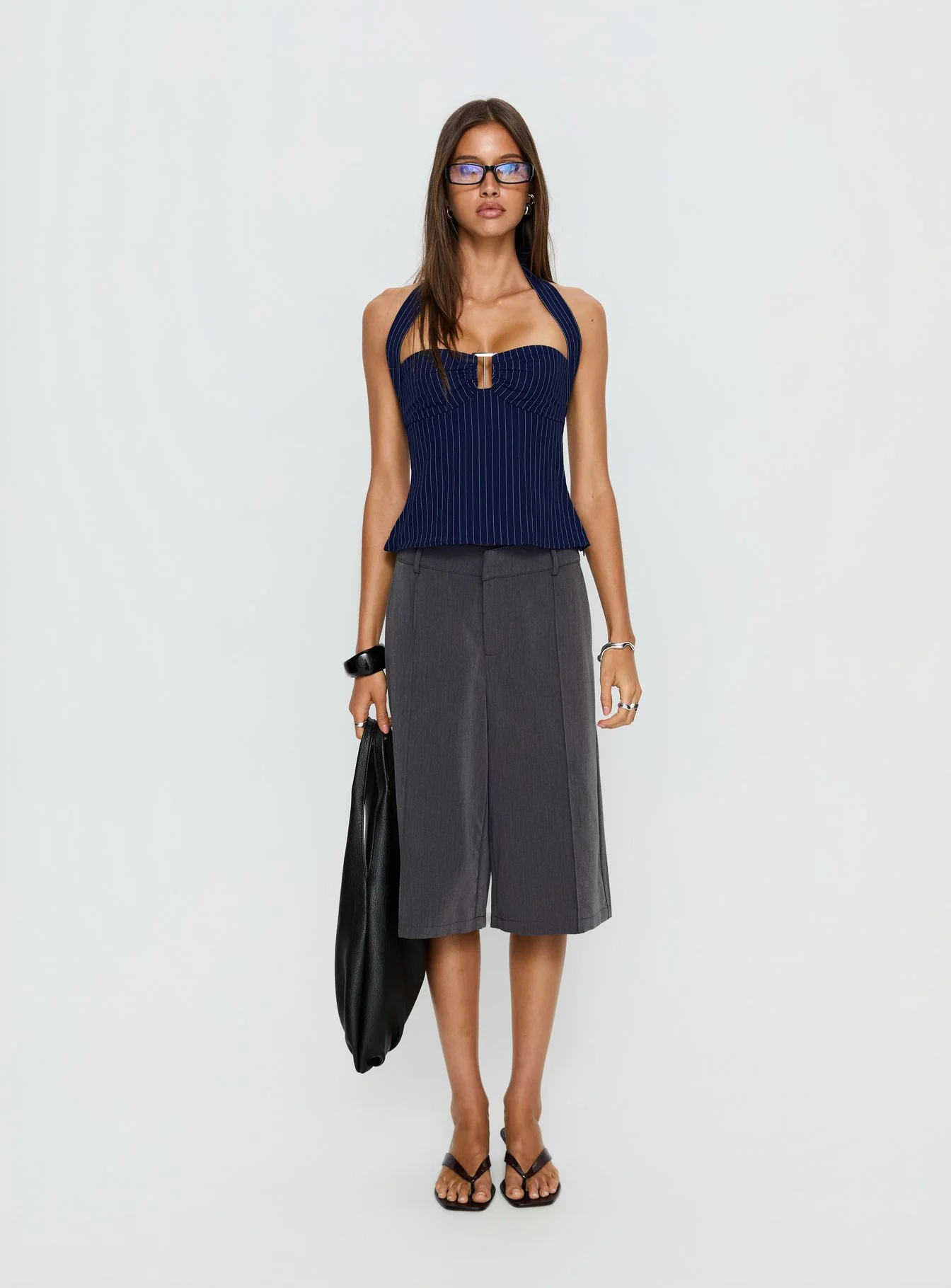 Isabetta Halter Top Navy Pinstripe