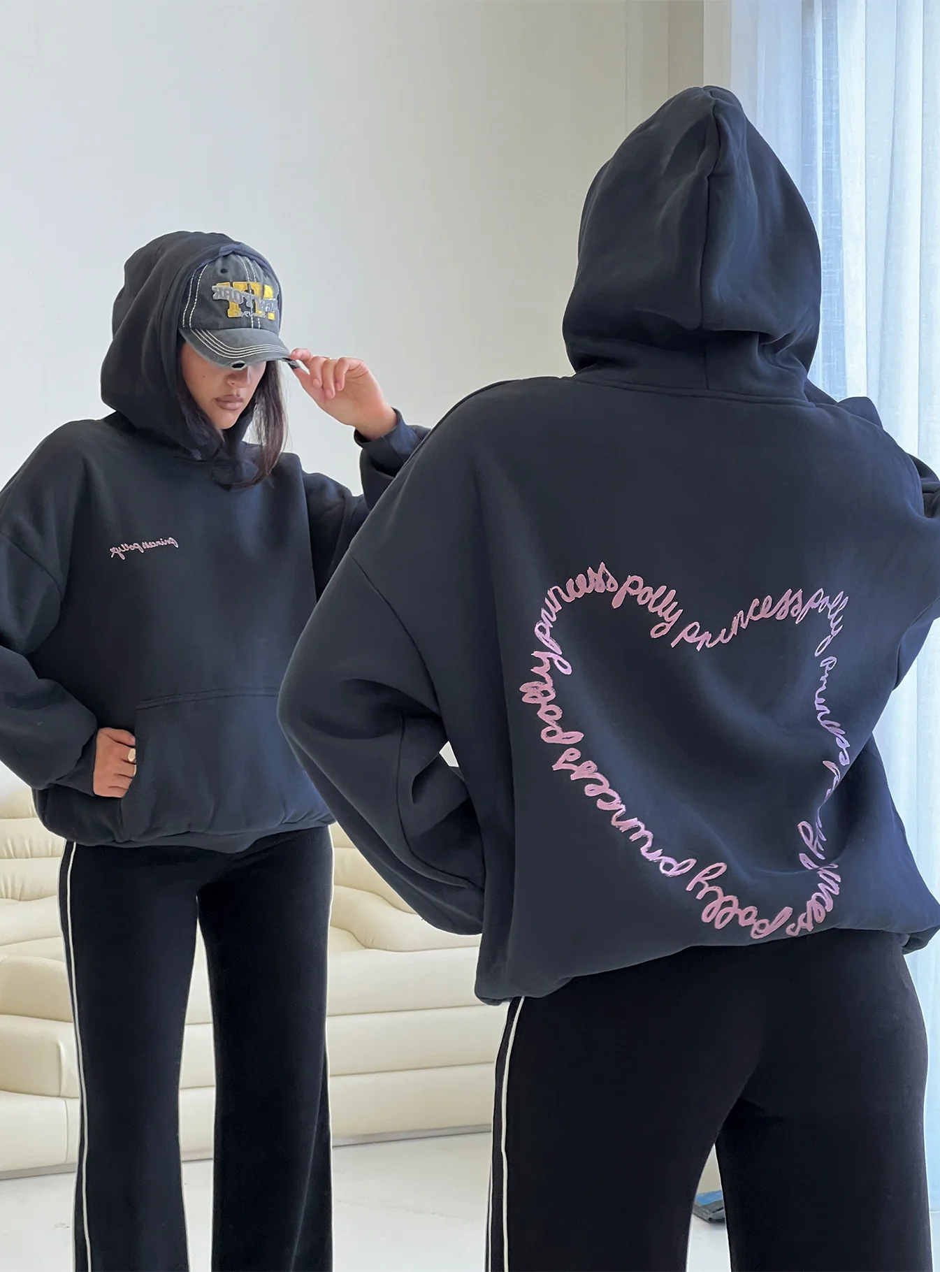 Princess Polly Love Letter Graphic Hoodie Slate Grey