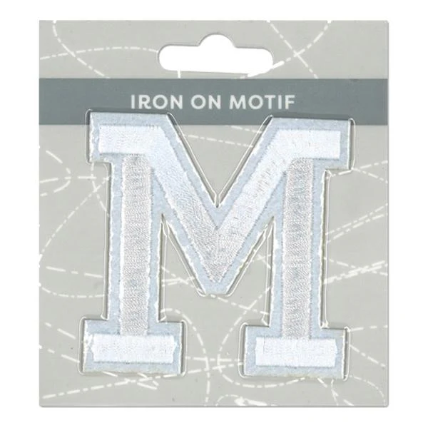 Sullivans Iron On Motif, White M- 75mm