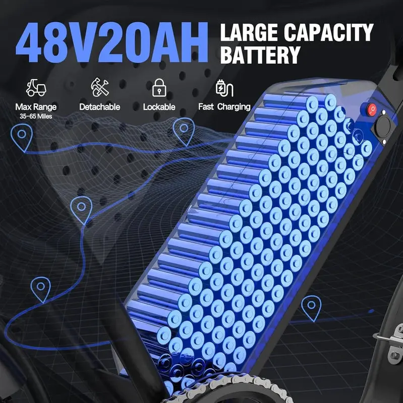 Rower terenowy elektryczny Q20 z szerokimi oponami – silnik 2000 W, akumulator 52 V, zasięg 48-290 km