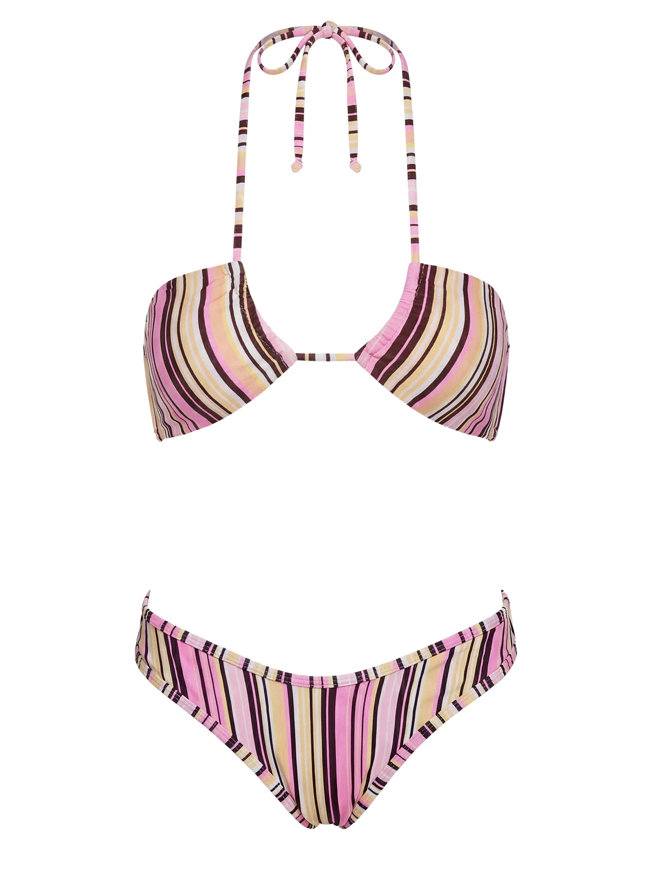 Tropical Vibes Bandeau Bikini Top Pink / Yellow Stripe