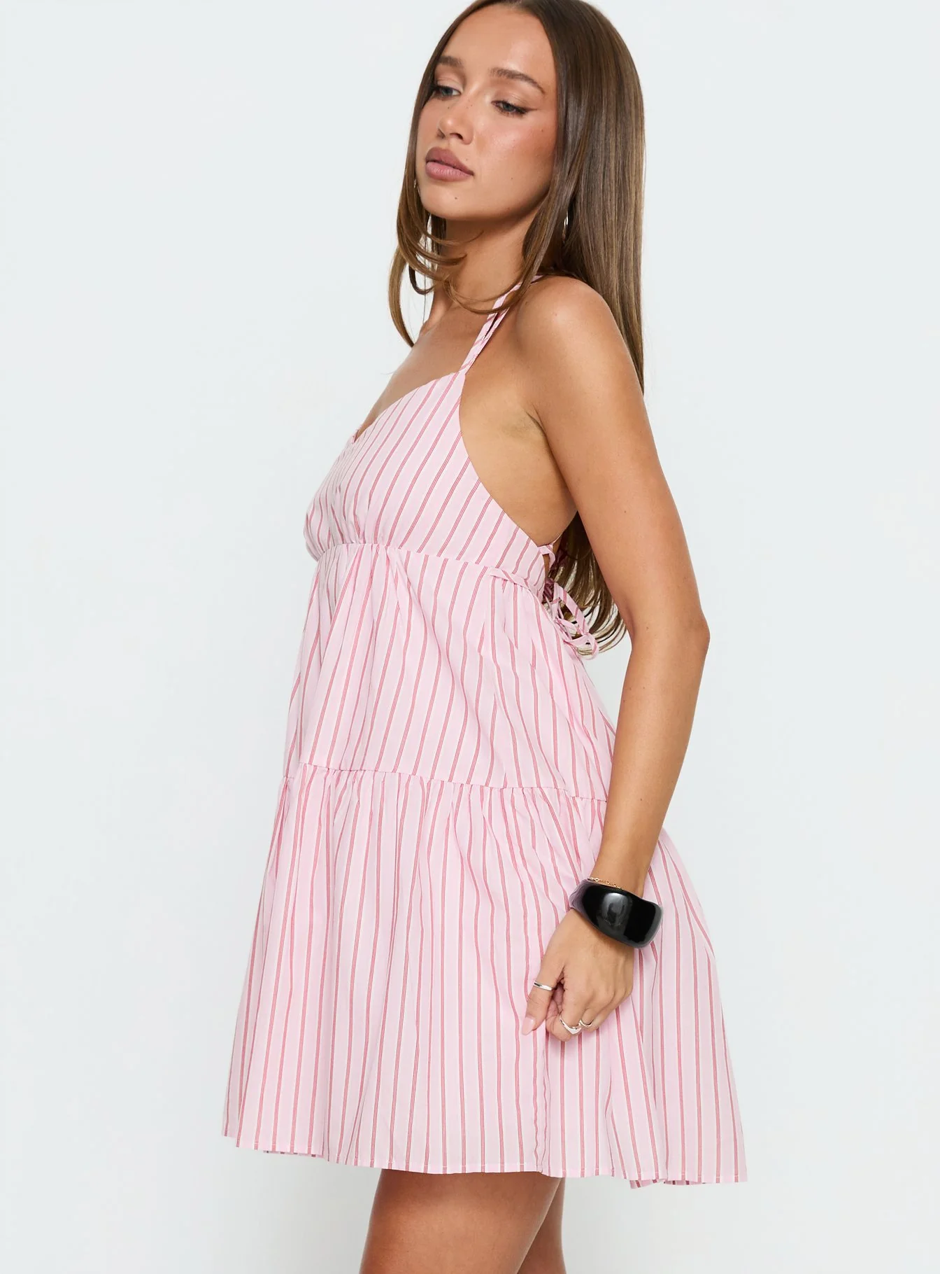 Elisabef Halter Mini Dress Pink Stripe