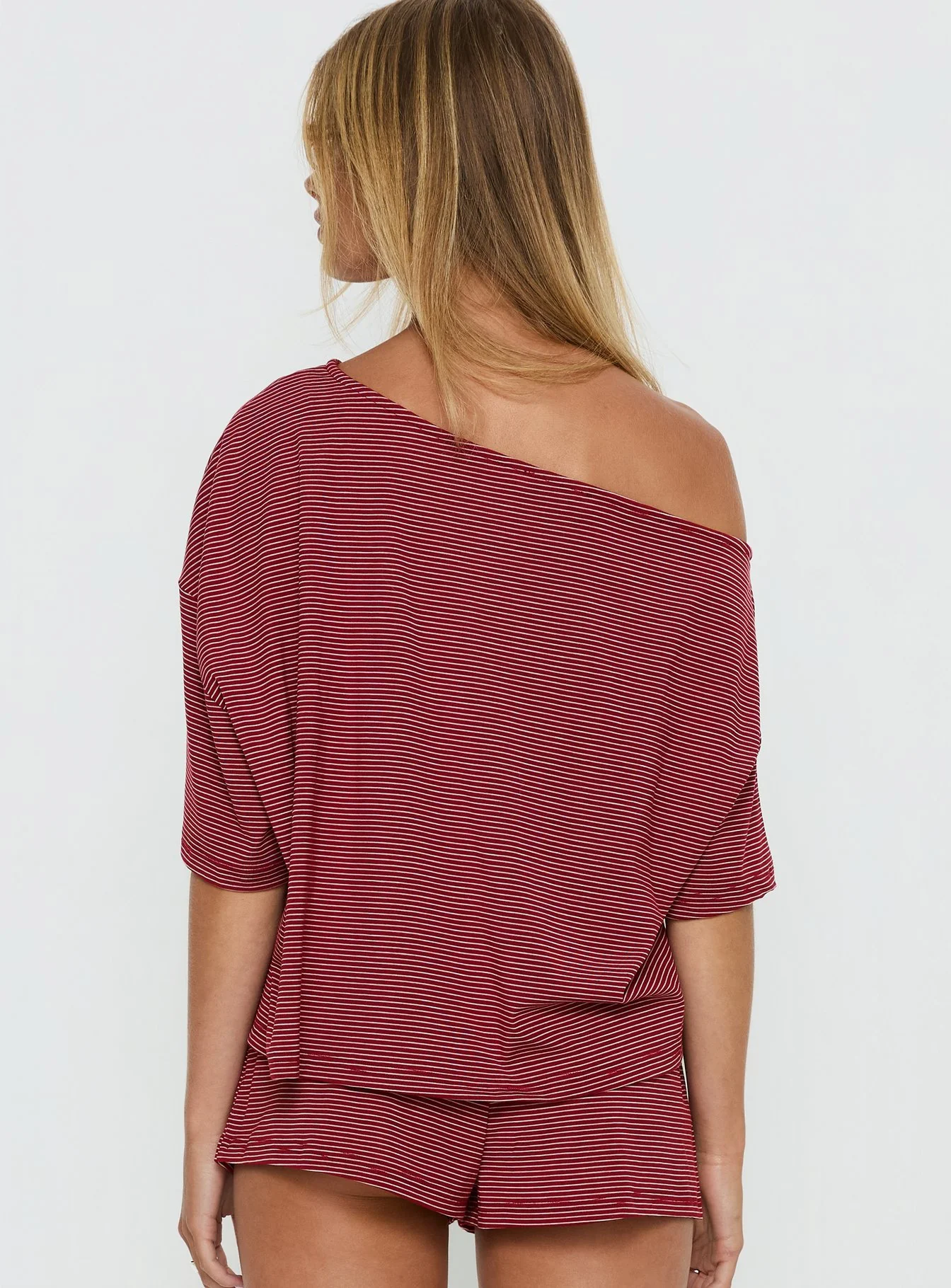 Sugar Surge Off Shoulder Sleep Top Cherry Stripe