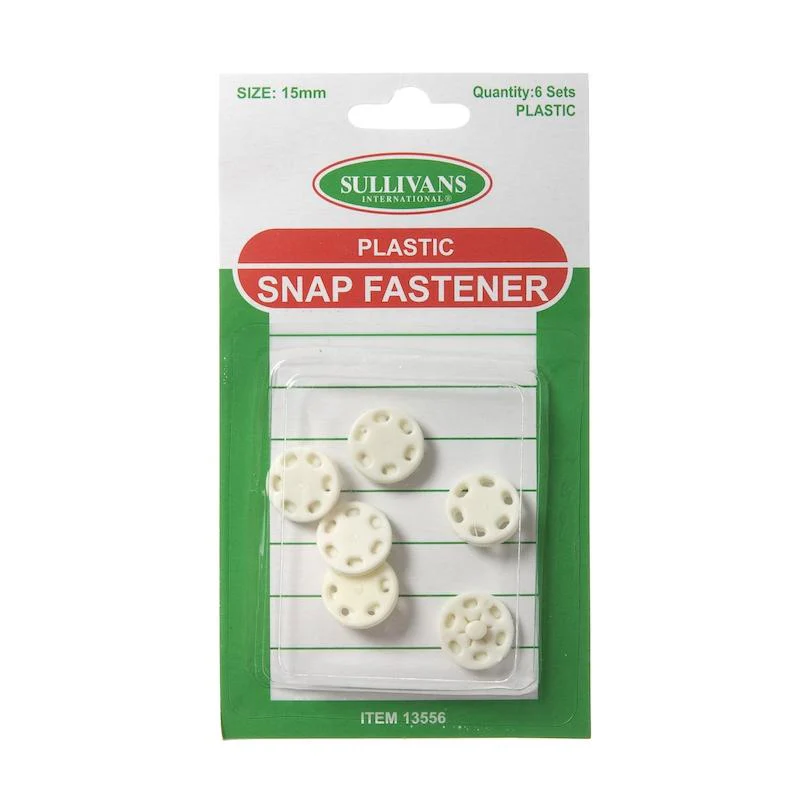 Metal Snap Fastener Size 15mm, White- 6 Sets