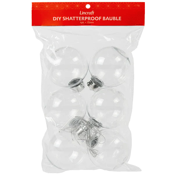 Lincraft DIY Shatterproof Baubles 6pk - 70mm