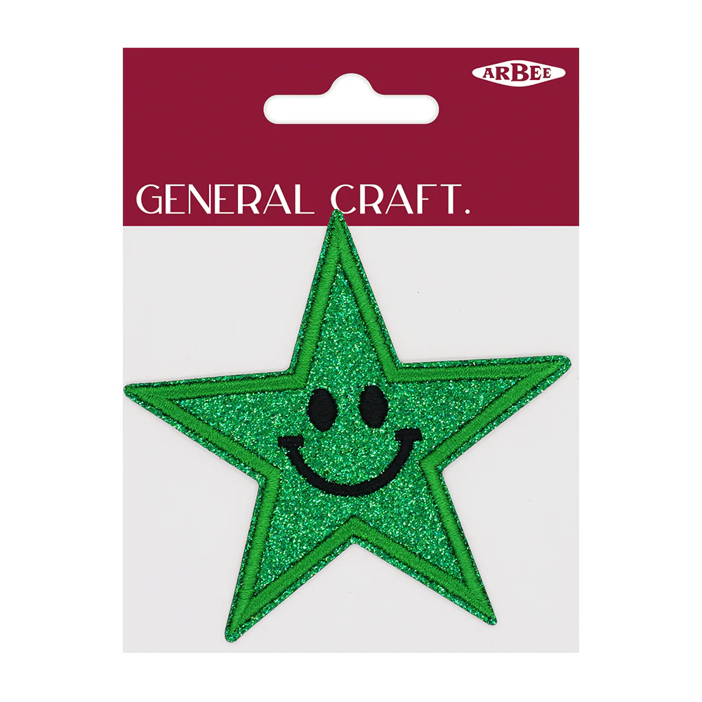 Arbee Crafty Patch, Smiley Star Glitter Emerald- 85 mm 1pc