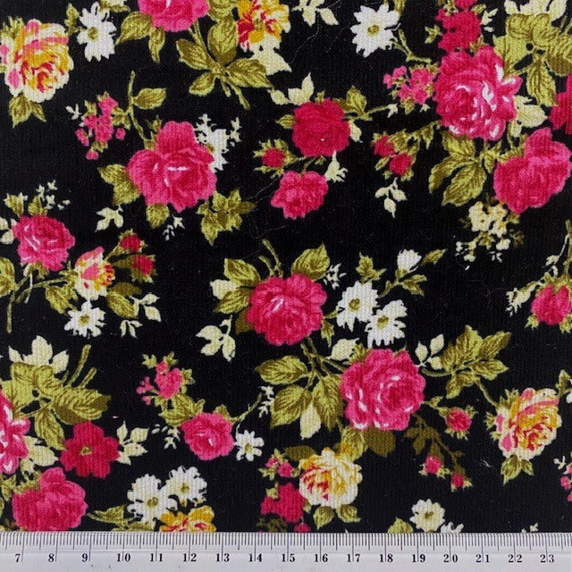 Printed Corduroy Fabric, Pink Daisy- Width 114cm