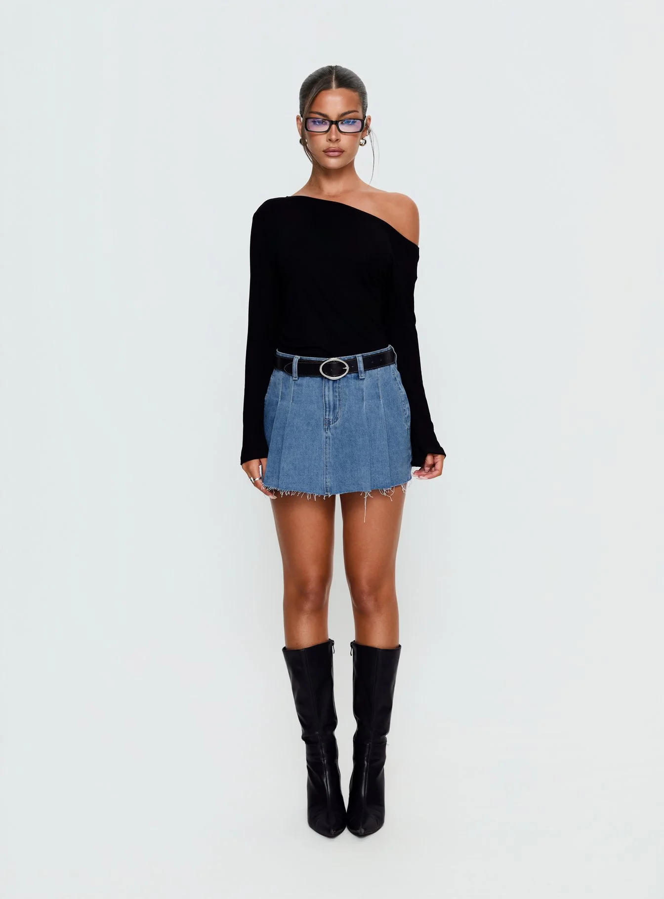 Debera Pleated Mini Skirt Mid Blue Wash
