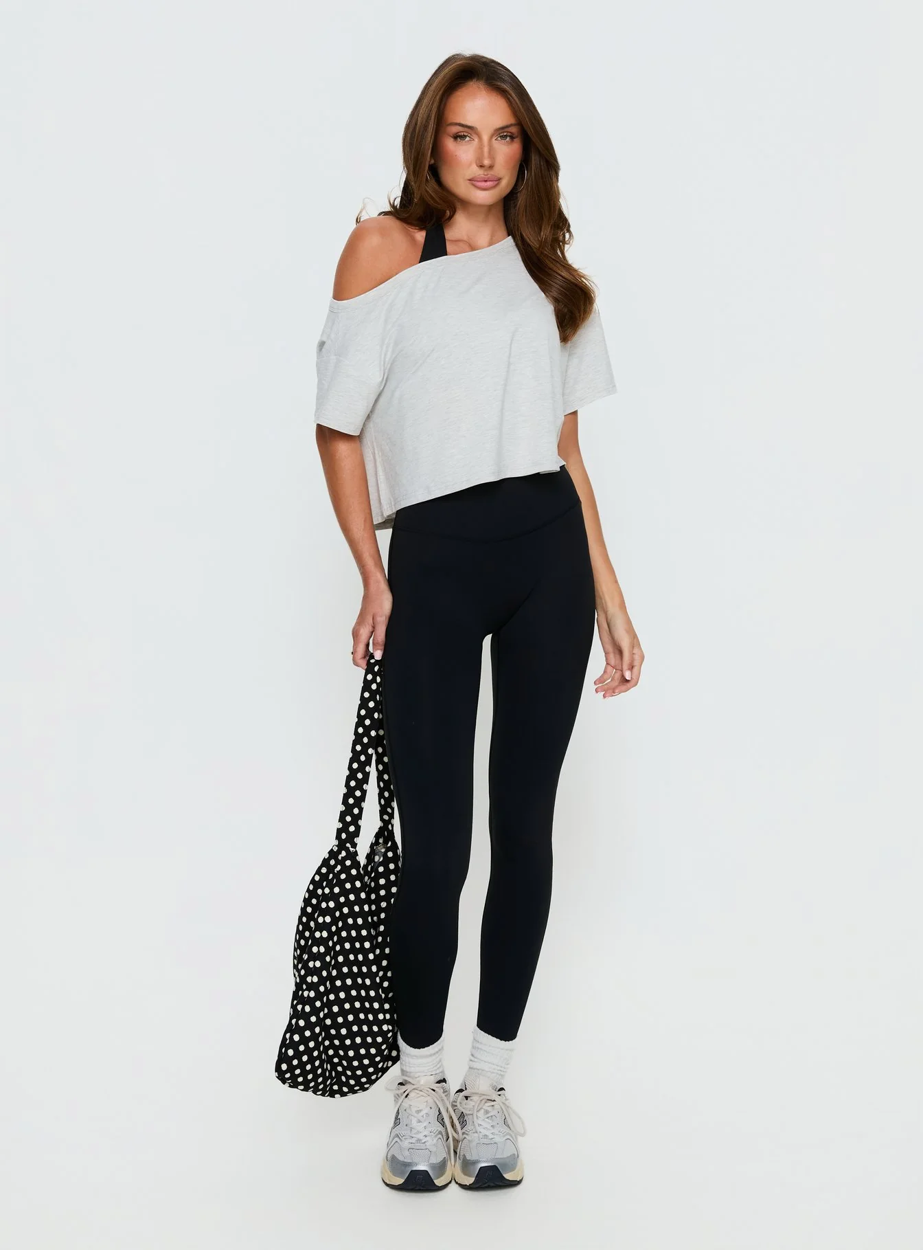 Bailea Off Shoulder Cropped Tee Grey Marle