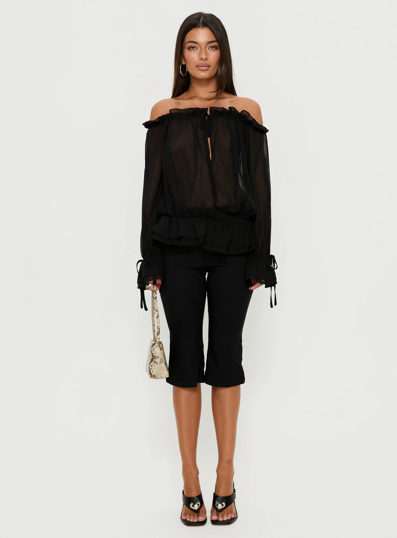 Madelina Frill Long Sleeve Top Black