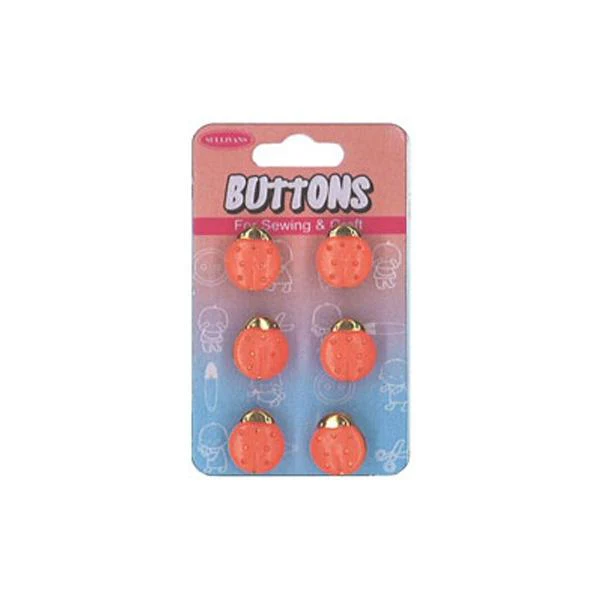 Sullivans Plastic Button, Orange Bug