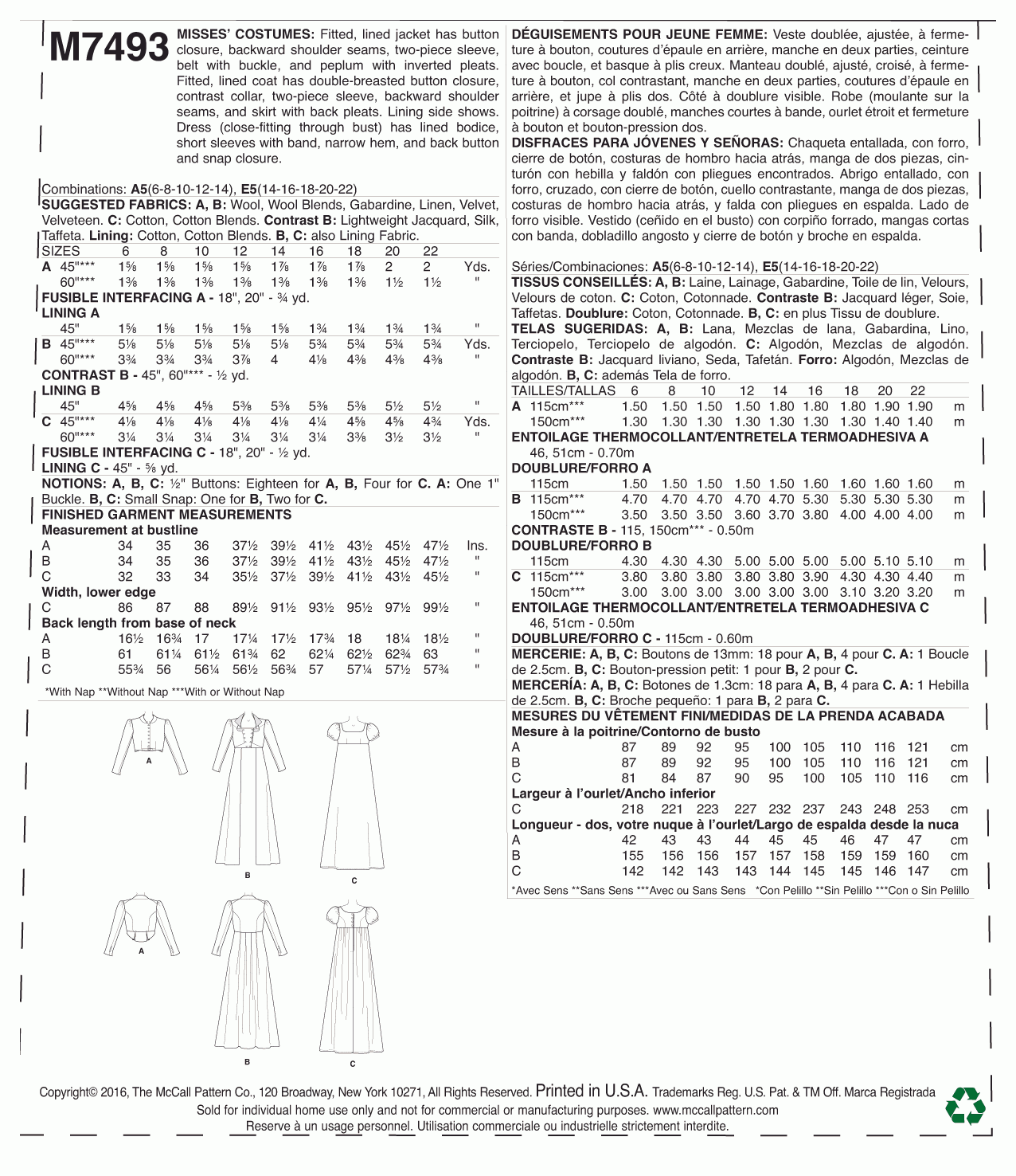 McCall's Pattern M7493 Cropped Jacket, Floor-Length Coat and A-Line, Square-Neck Dress