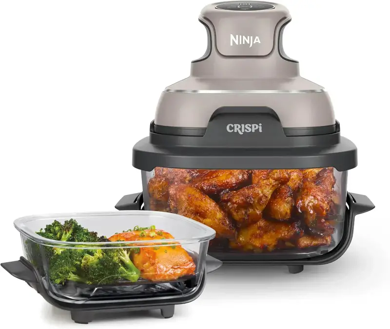 Ninja Crispi 4 w 1 Szklana frytkownica powietrzna – 4 QT System gotowania TempWare z wielofunkcyjnymi możliwościami