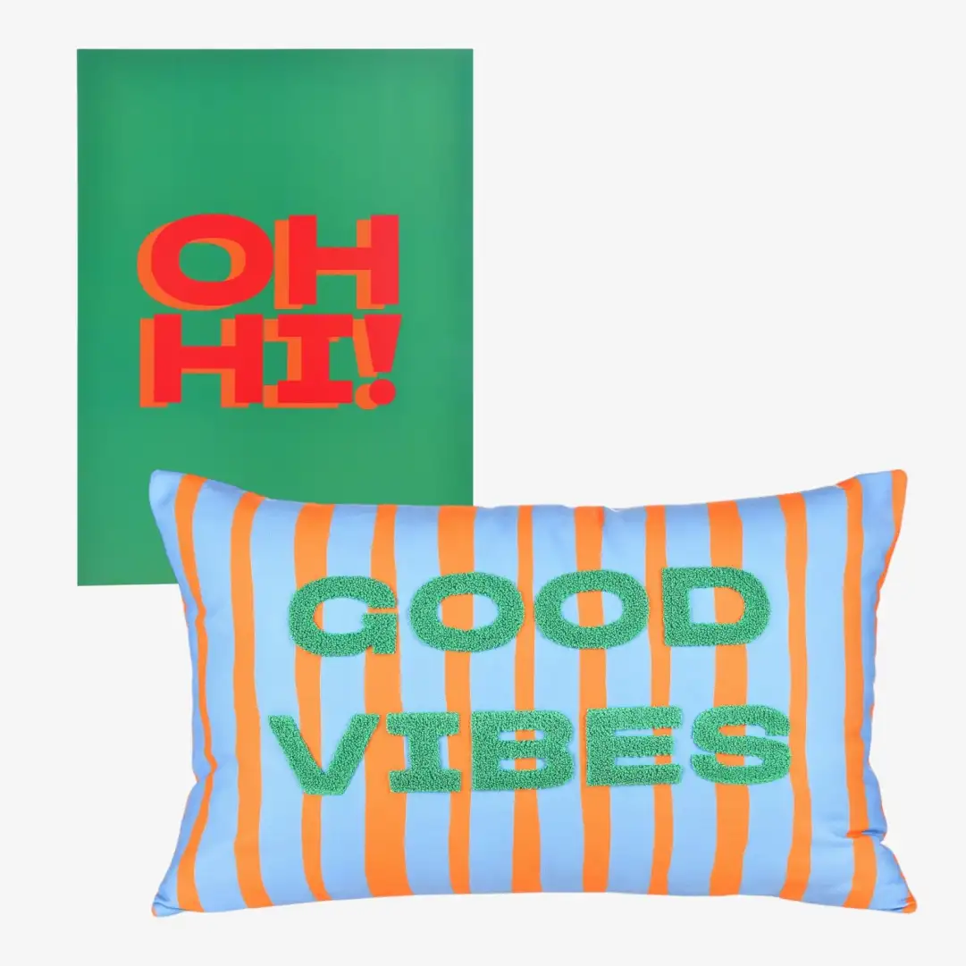 Kissenhülle Good Vibes & Poster Oh hi Grün, 2 -tlg