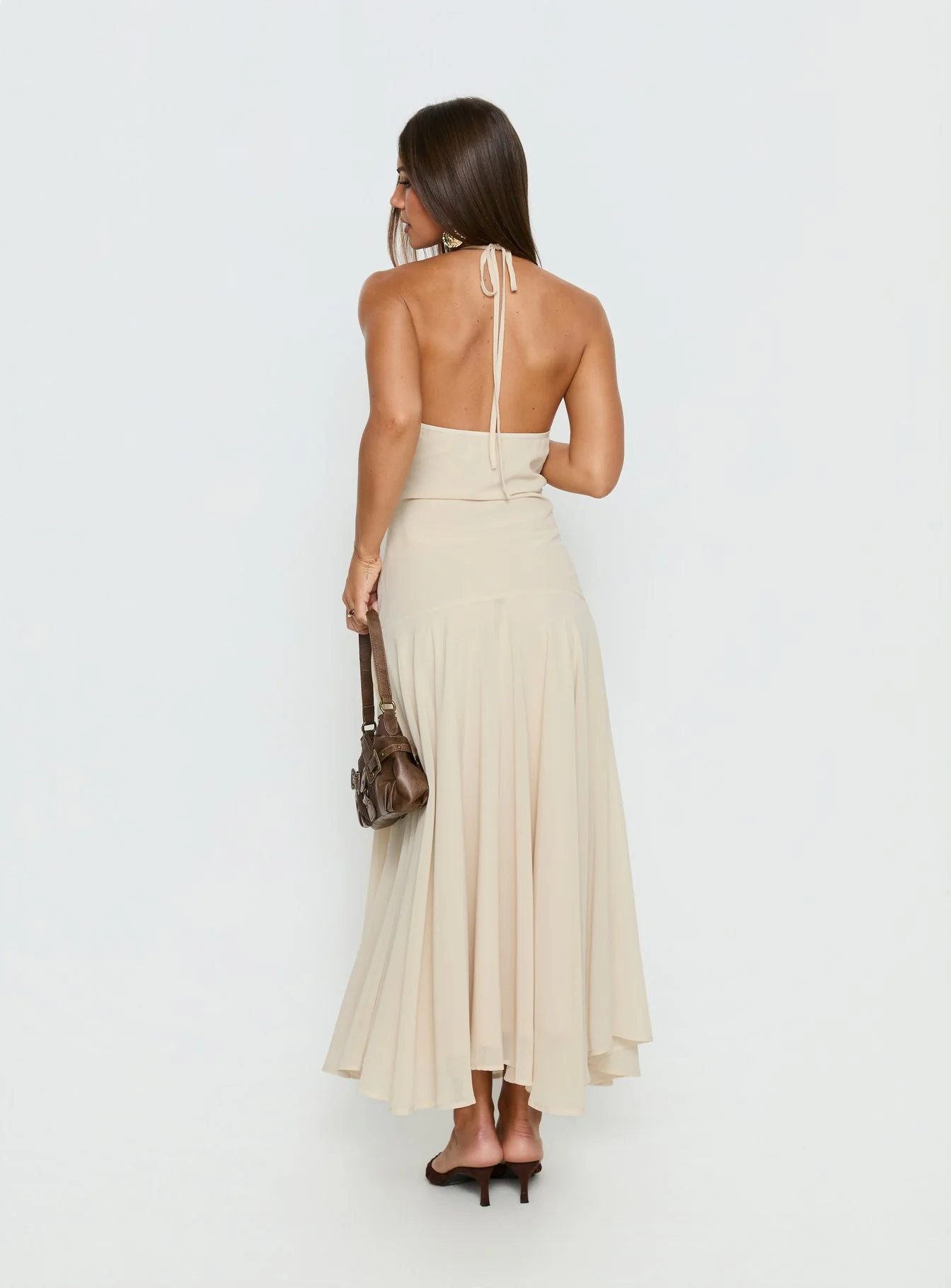 Carlisla Ruched Halter Maxi Dress Yellow